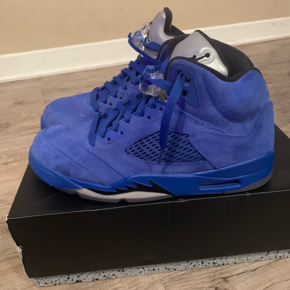 Men’s Air Jordan 5 Retro- Blue Suede - Picture 2 of 7